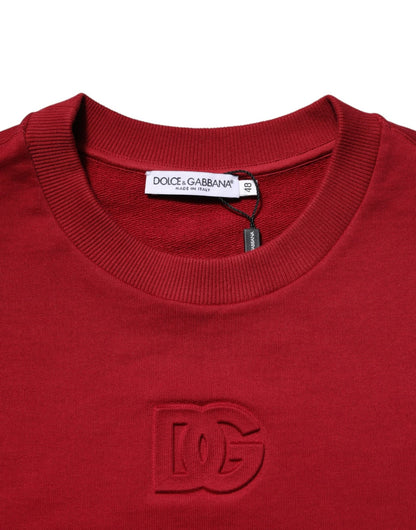 Dolce & Gabbana Red Embossed Logo Cotton Crew Neck Sweater - Le schmidt