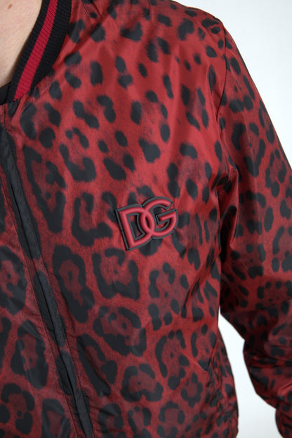 Dolce & Gabbana Red Leopard Bomber Short Coat Jacket - Le schmidt