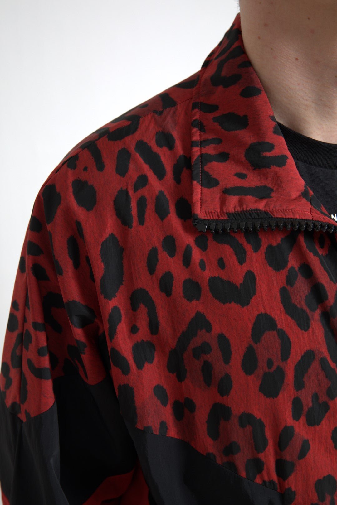 Dolce & Gabbana Red Leopard Nylon Full Zip Sweater - Le schmidt