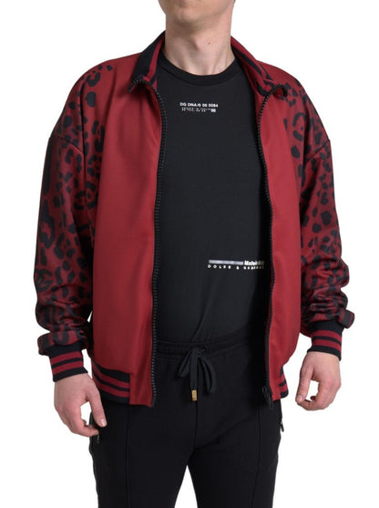 Dolce & Gabbana Red Leopard Polyester Bomber Full Zip Jacket - Le schmidt