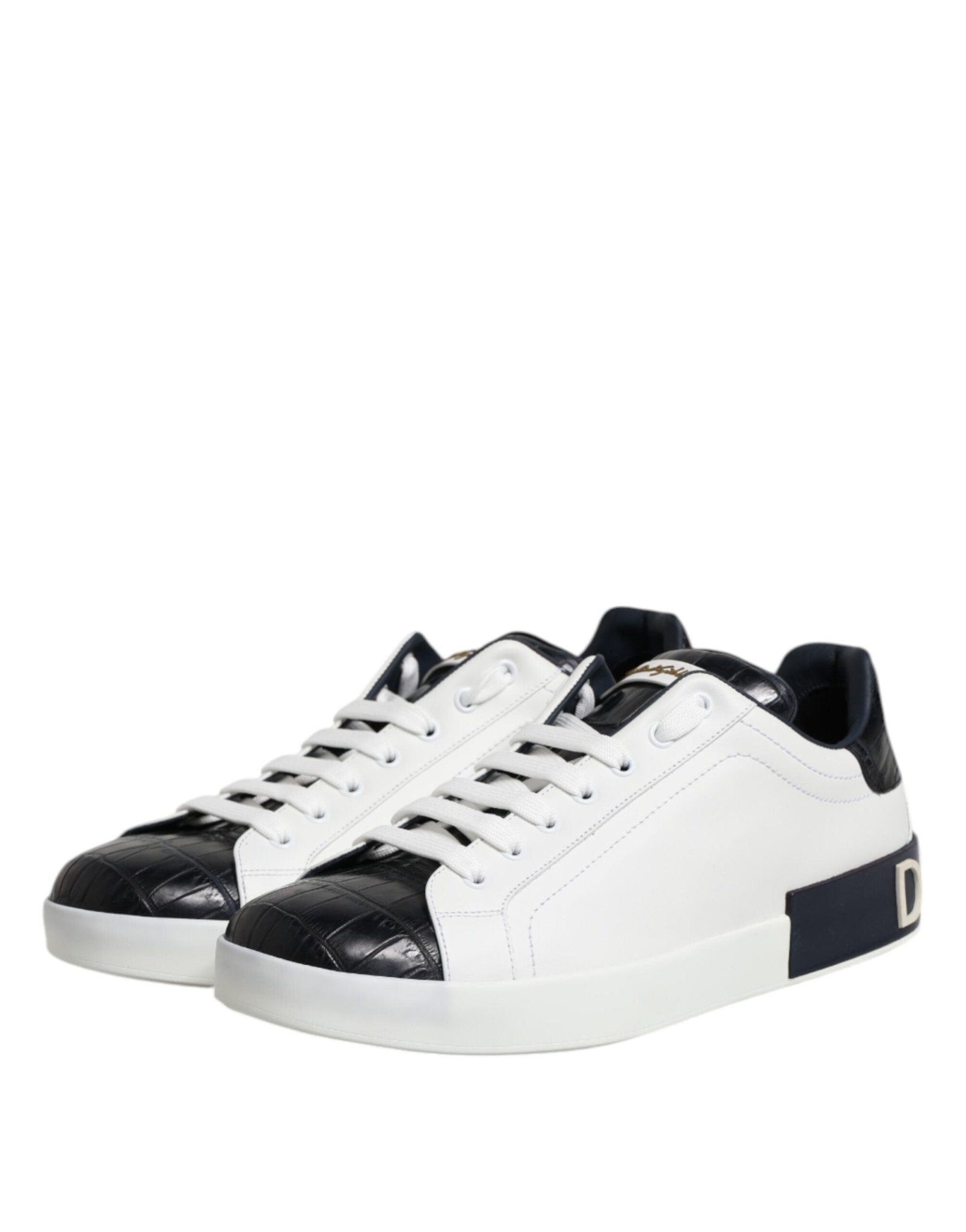 Dolce & Gabbana White Black Leather Portofino Sneaker Shoes - Le schmidt