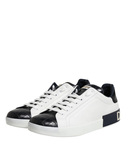 Dolce & Gabbana White Black Leather Portofino Sneaker Shoes - Le schmidt
