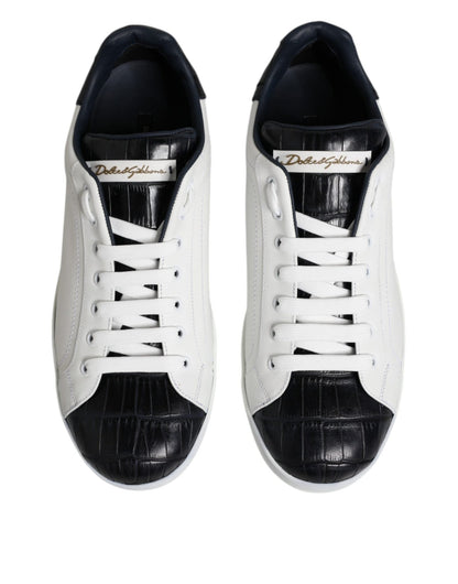 Dolce & Gabbana White Black Leather Portofino Sneaker Shoes - Le schmidt