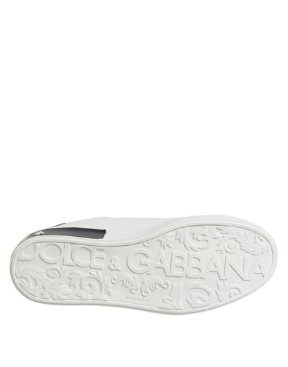 Dolce & Gabbana White Black Leather Portofino Sneaker Shoes - Le schmidt