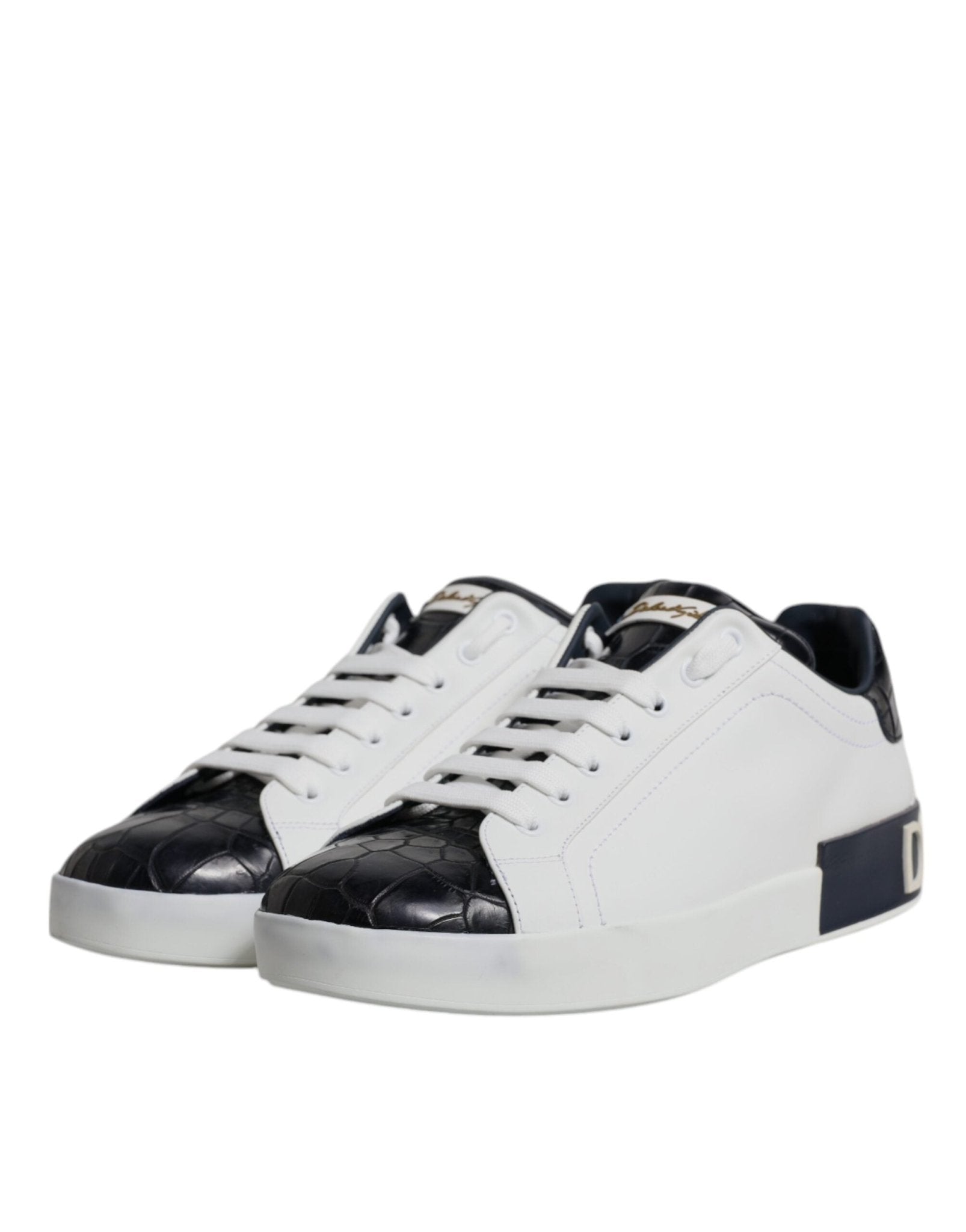 Dolce & Gabbana White Black Leather Portofino Sneakers Shoes - Le schmidt