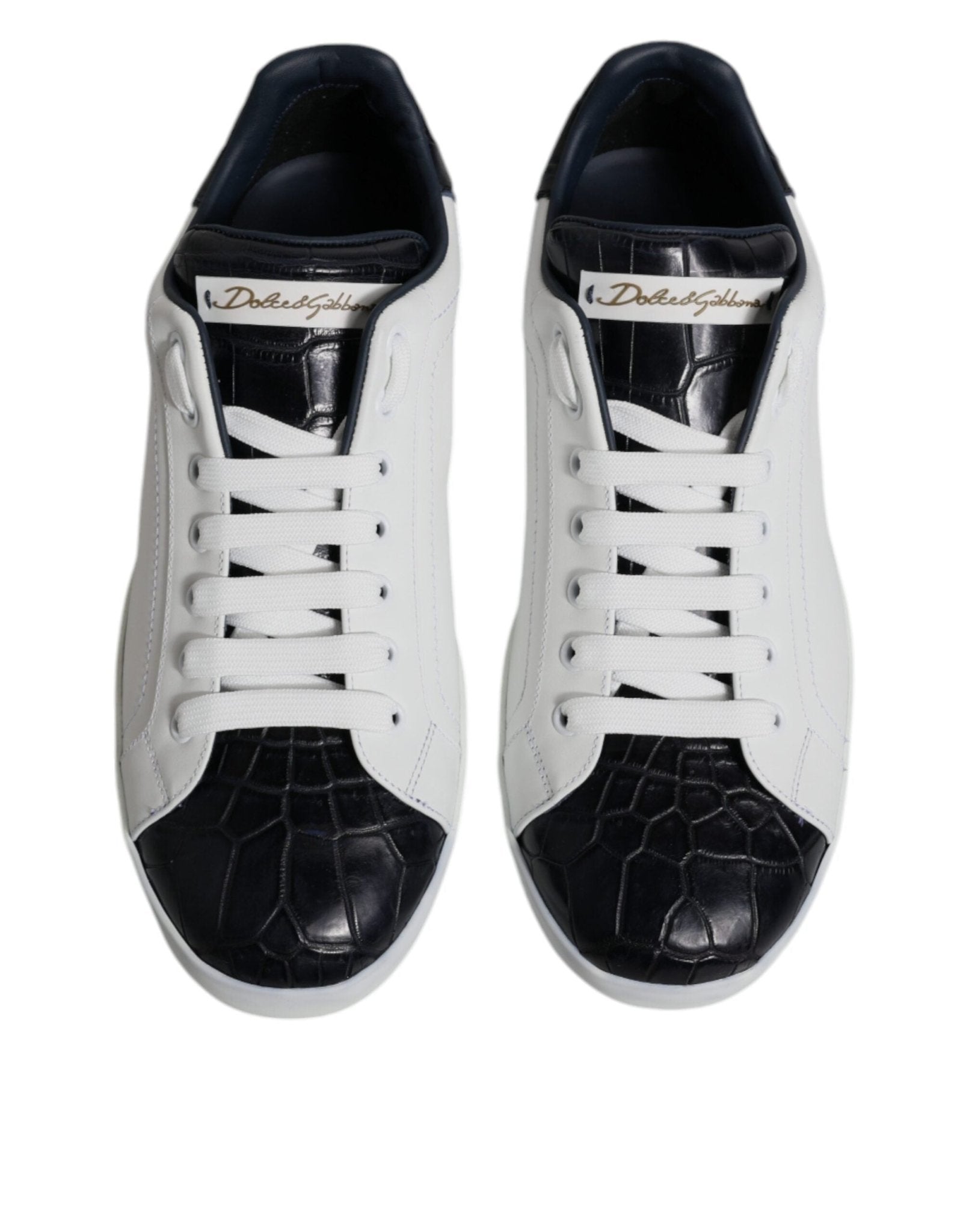 Dolce & Gabbana White Black Leather Portofino Sneakers Shoes - Le schmidt