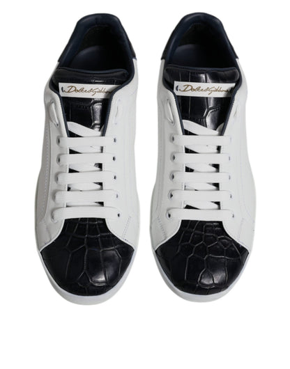 Dolce & Gabbana White Black Leather Portofino Sneakers Shoes - Le schmidt