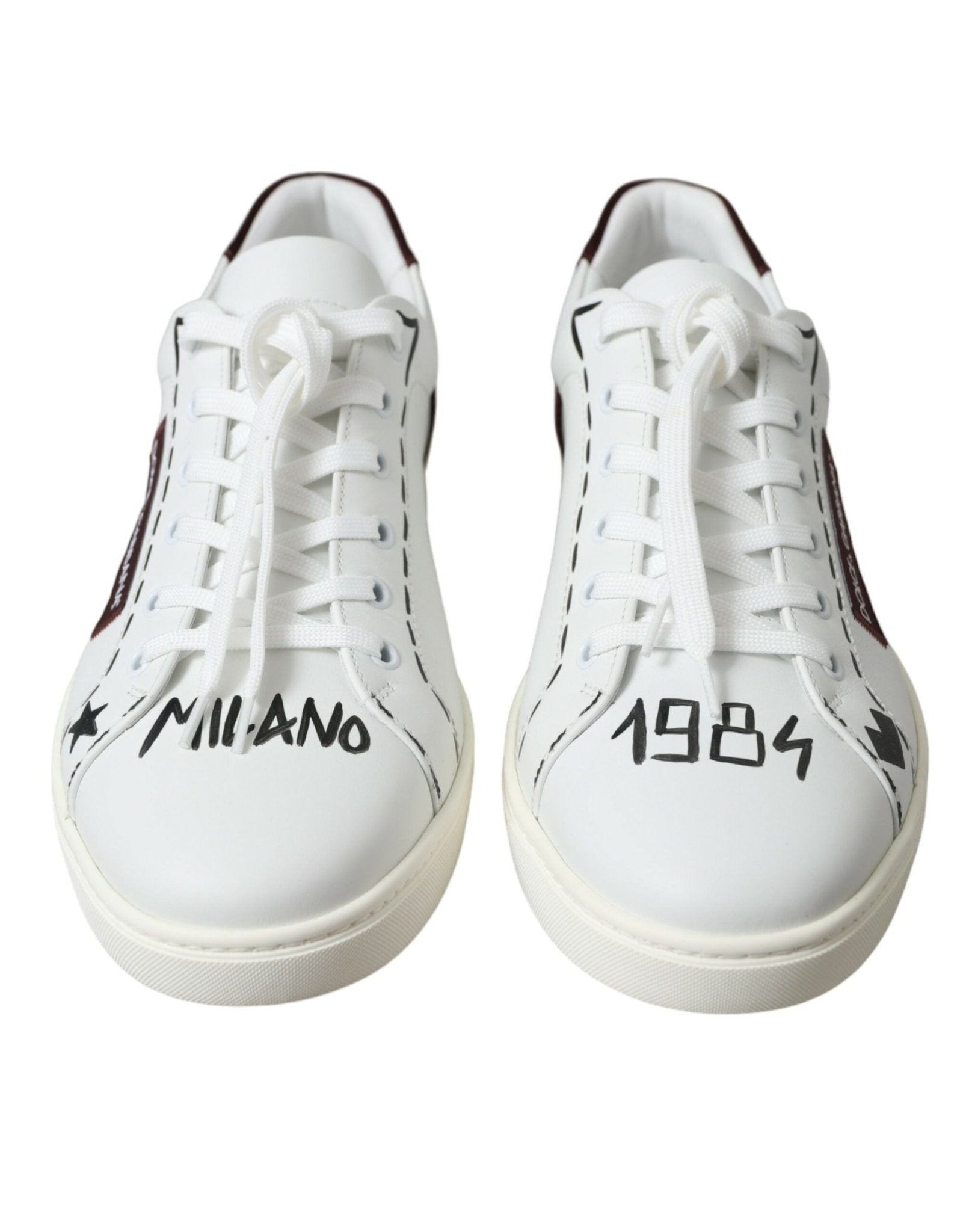 Dolce & Gabbana White Bordeaux Leather Logo Low Top Sneakers Shoes - Le schmidt