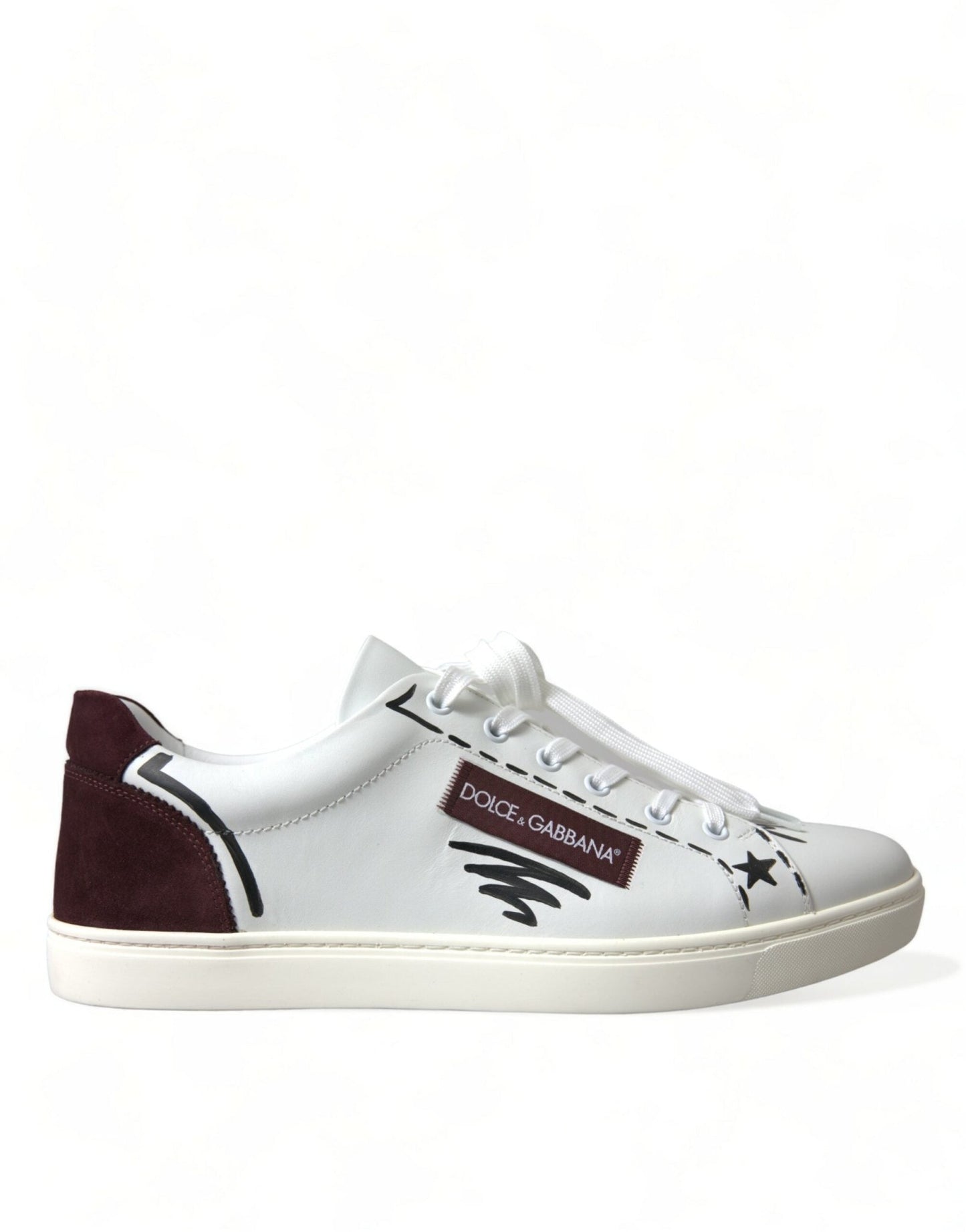 Dolce & Gabbana White Bordeaux Leather Logo Low Top Sneakers Shoes - Le schmidt