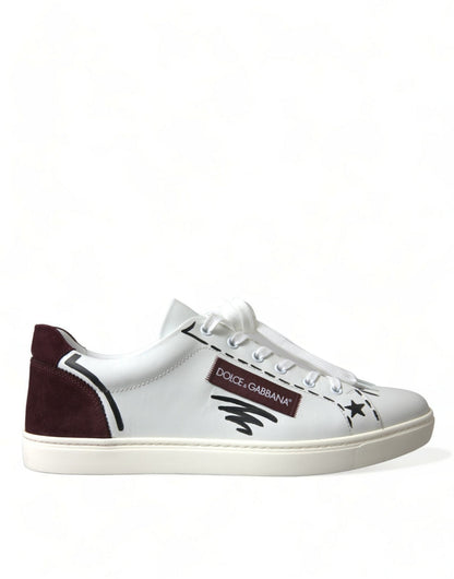 Dolce & Gabbana White Bordeaux Leather Logo Low Top Sneakers Shoes - Le schmidt