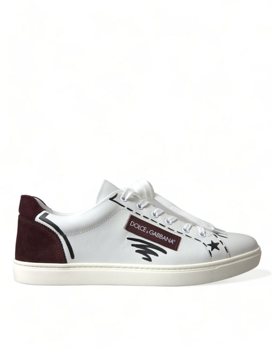 Dolce & Gabbana White Bordeaux Leather Logo Low Top Sneakers Shoes - Le schmidt