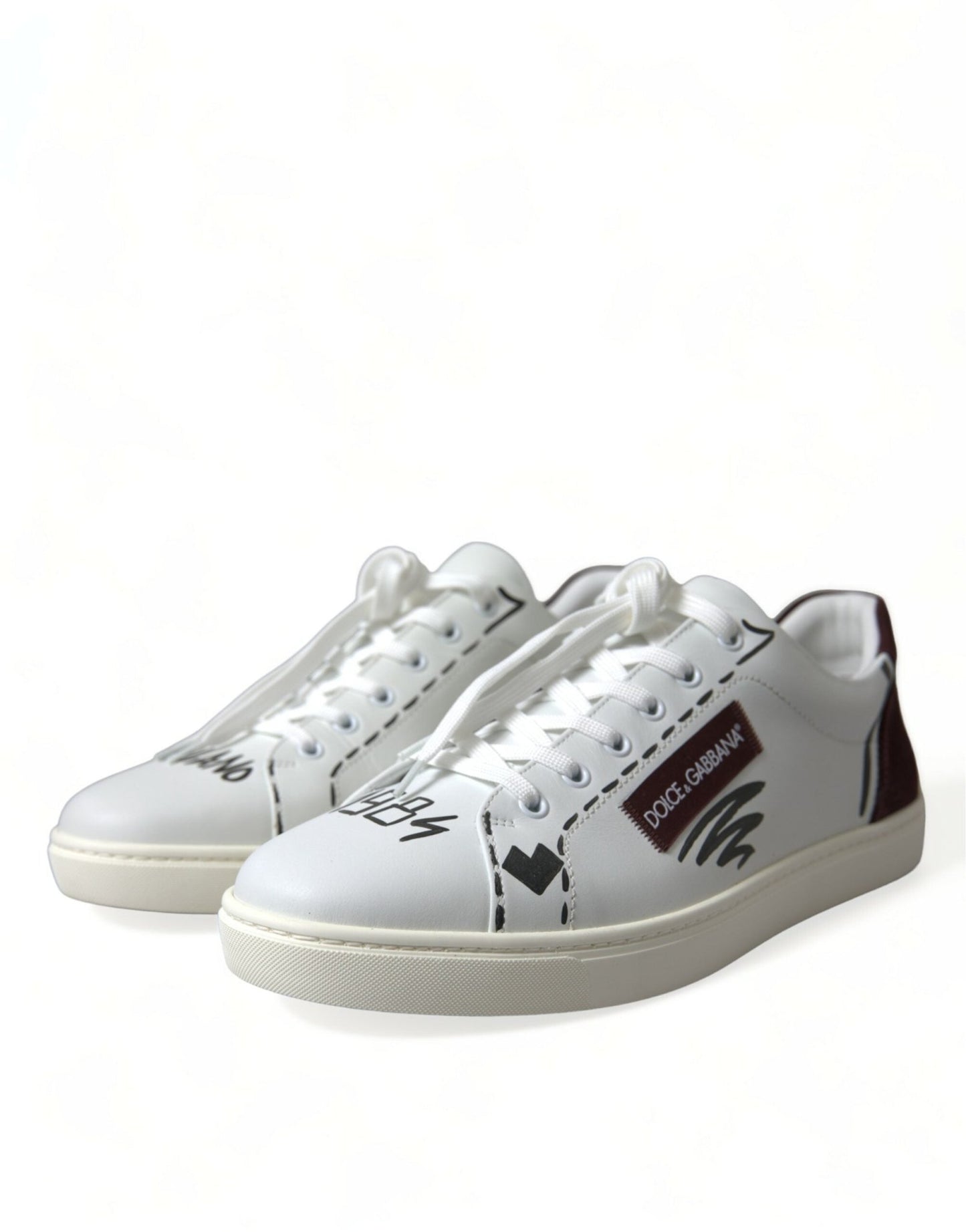 Dolce & Gabbana White Bordeaux Leather Logo Low Top Sneakers Shoes - Le schmidt