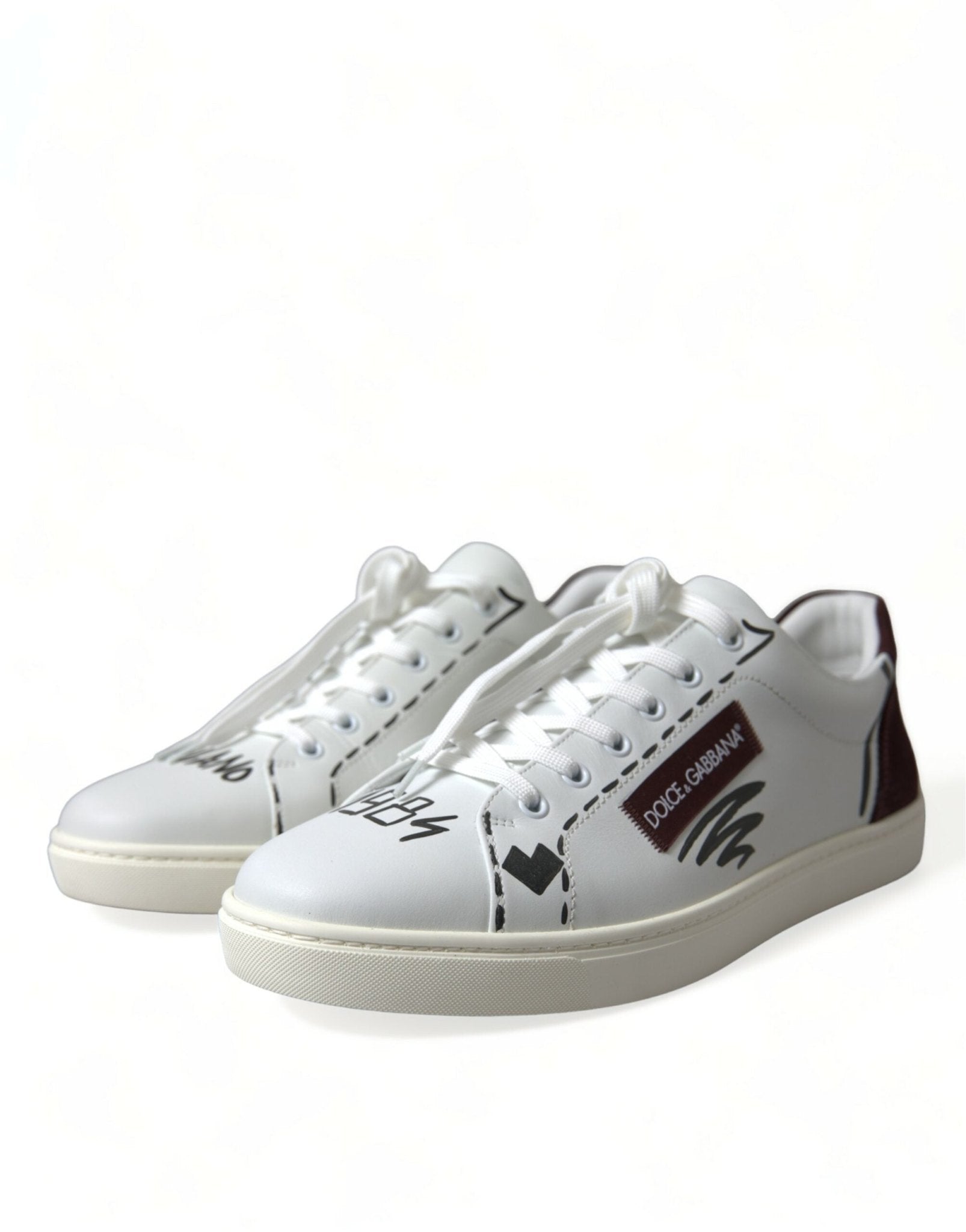 Dolce & Gabbana White Bordeaux Leather Logo Low Top Sneakers Shoes - Le schmidt