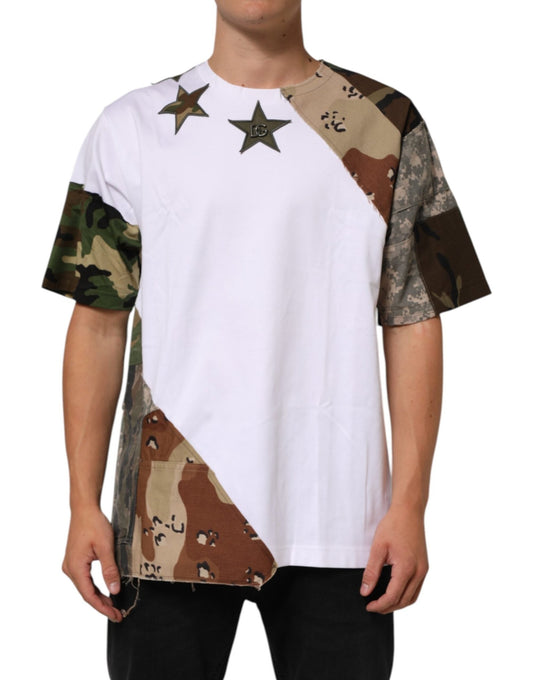 Dolce & Gabbana White Camouflage Patckwork Men Cotton T-shirt - Le schmidt