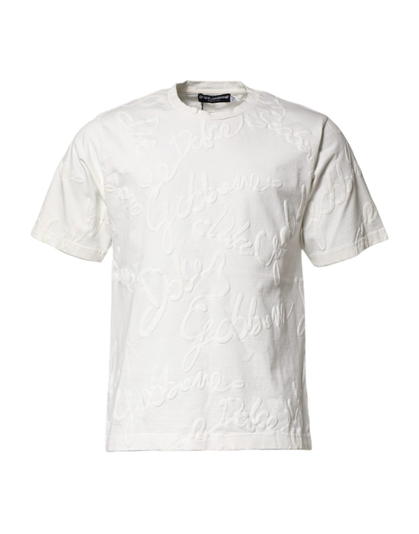 Dolce & Gabbana White Cotton Logo Embossed Crew Neck T-shirt - Le schmidt