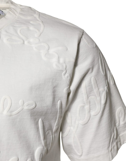 Dolce & Gabbana White Cotton Logo Embossed Crew Neck T-shirt - Le schmidt