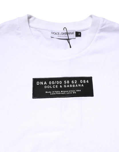 Dolce & Gabbana White Cotton Logo Patch Crew Neck T-shirt - Le schmidt