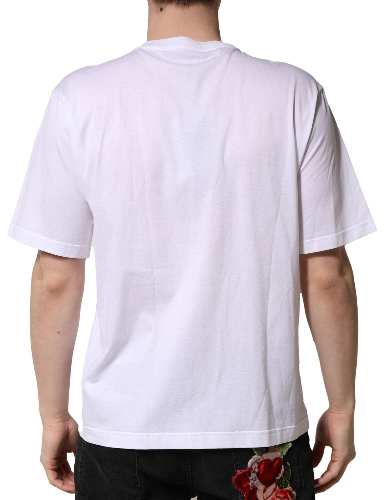 Dolce & Gabbana White Embellished Cotton Crew Neck T-shirt - Le schmidt