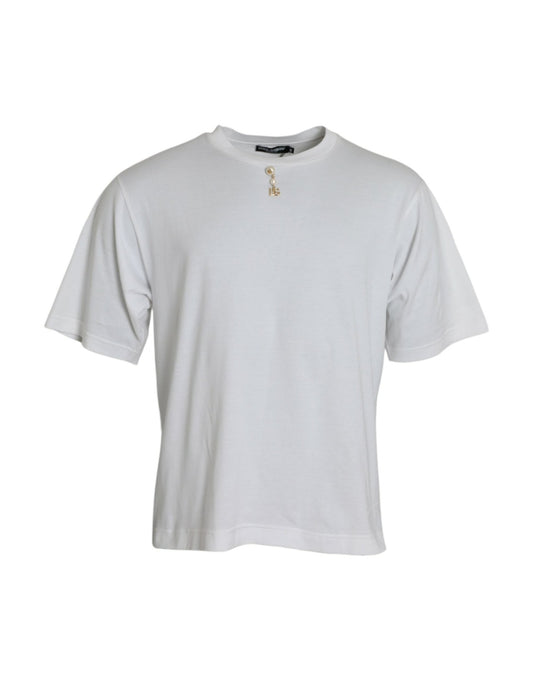 Dolce & Gabbana White Embellished Cotton Crew Neck T-shirt - Le schmidt