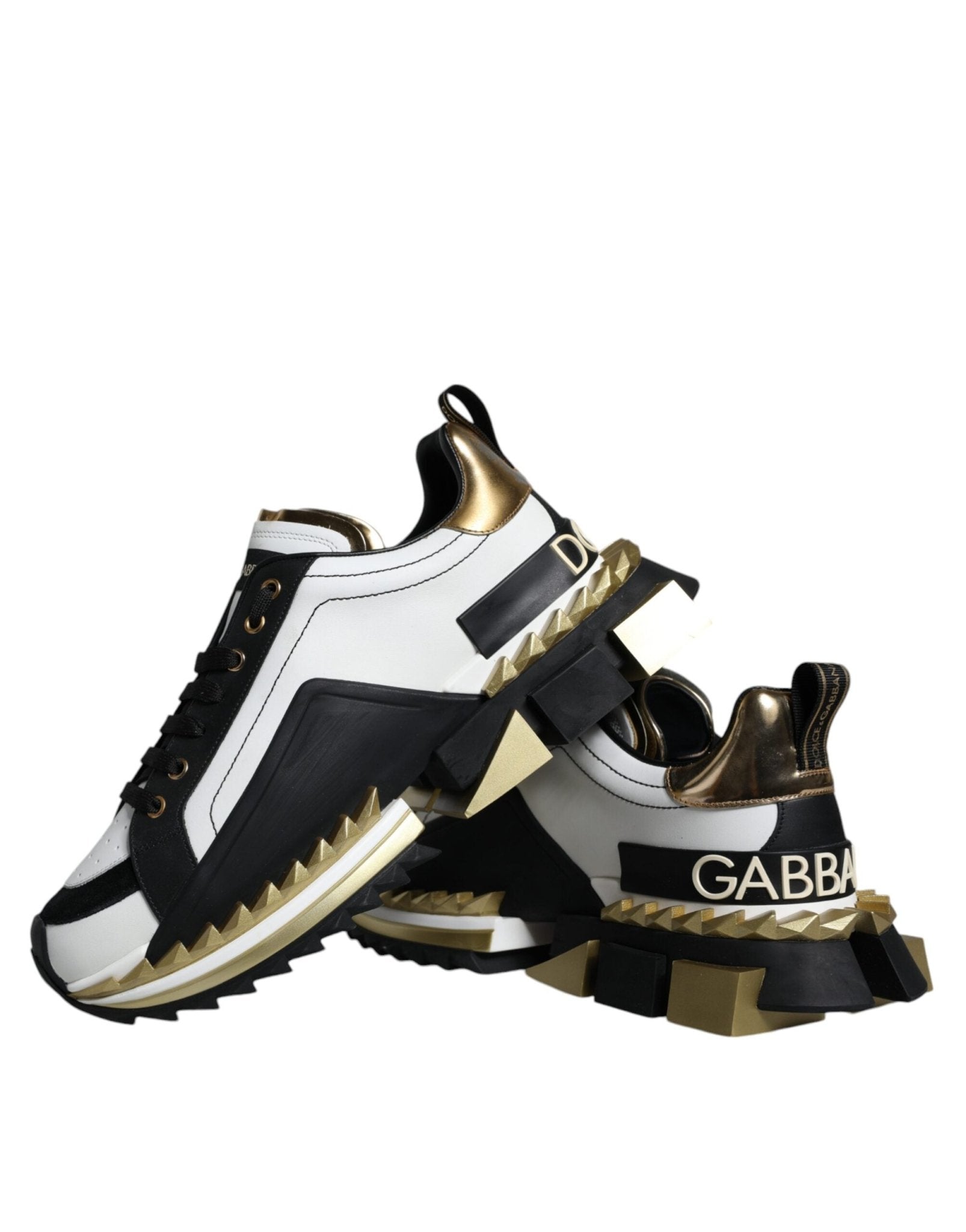 Dolce & Gabbana White Gold Black Leather SUPER KING Sneakers Shoes - Le schmidt