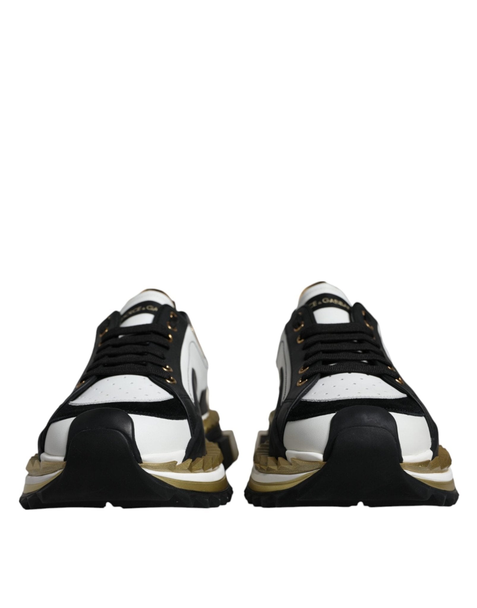 Dolce & Gabbana White Gold Black Leather SUPER KING Sneakers Shoes - Le schmidt