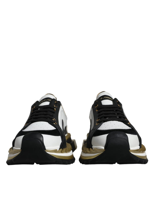 Dolce & Gabbana White Gold Black Leather SUPER KING Sneakers Shoes - Le schmidt