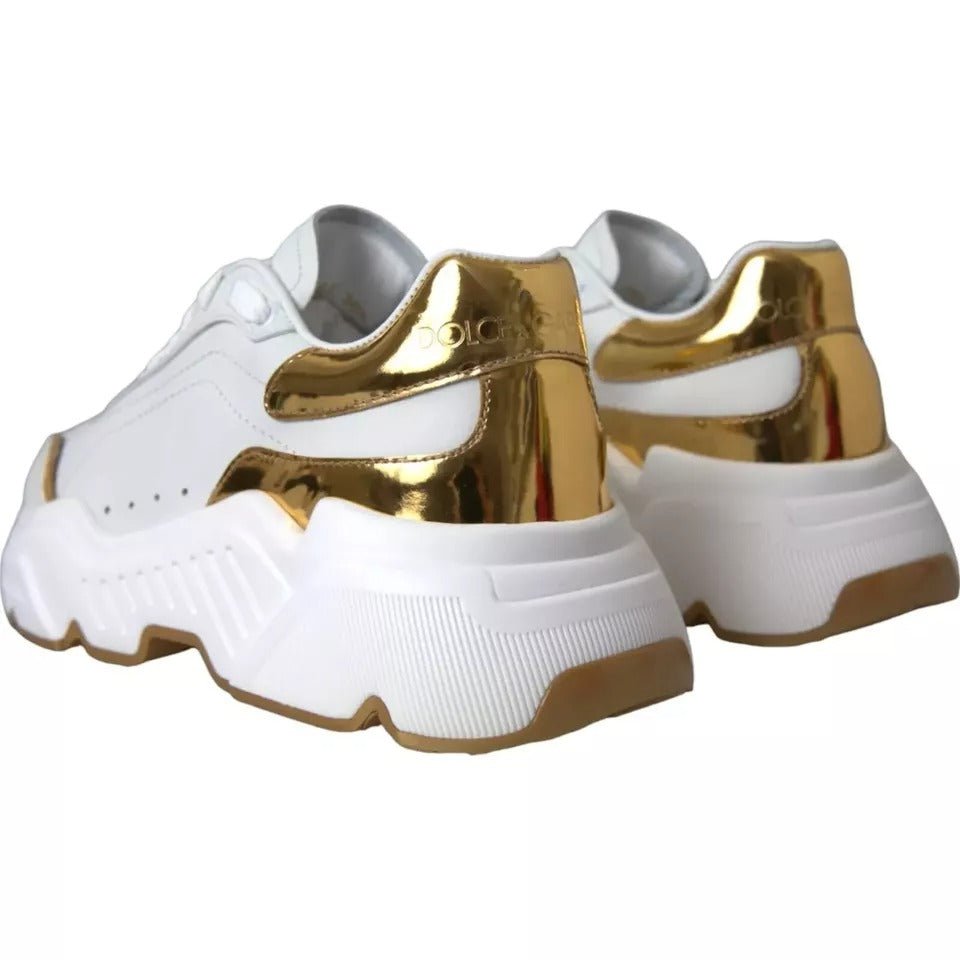 Dolce & Gabbana White Gold DAYMASTER Leather Sneakers Men Shoes - Le schmidt
