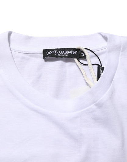 Dolce & Gabbana White Graphic Print Cotton Crew Neck T-shirt - Le schmidt