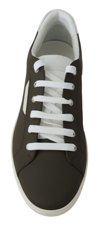 Dolce & Gabbana White Green Leather Low Top Sneakers Shoes - Le schmidt