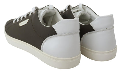 Dolce & Gabbana White Green Leather Low Top Sneakers Shoes - Le schmidt