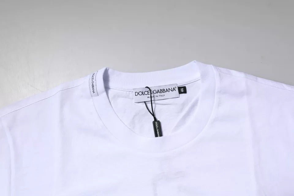 Dolce & Gabbana White Logo Plaque Cotton Crew Neck T-shirt - Le schmidt