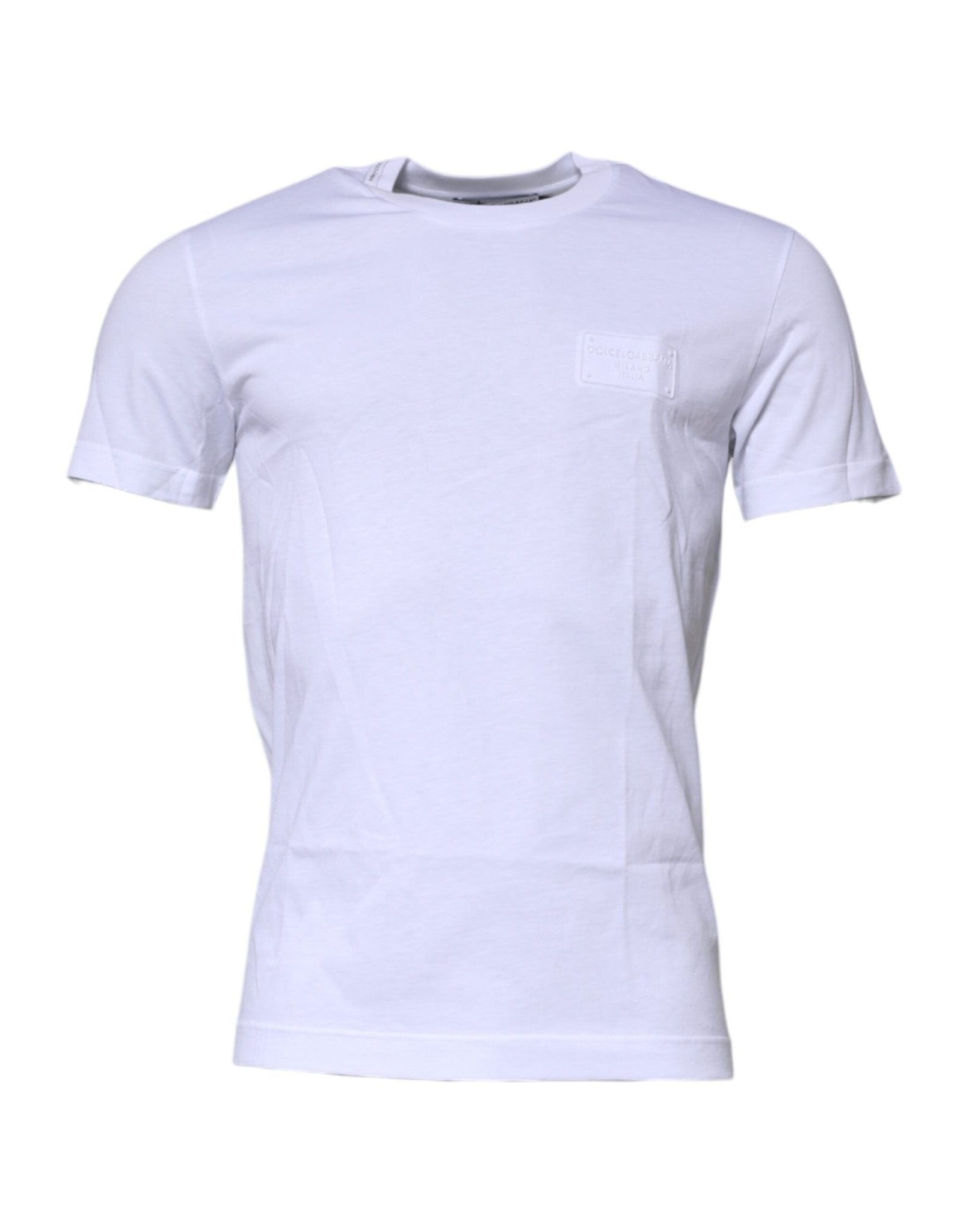Dolce & Gabbana White Logo Plaque Cotton Crew Neck T-shirt - Le schmidt