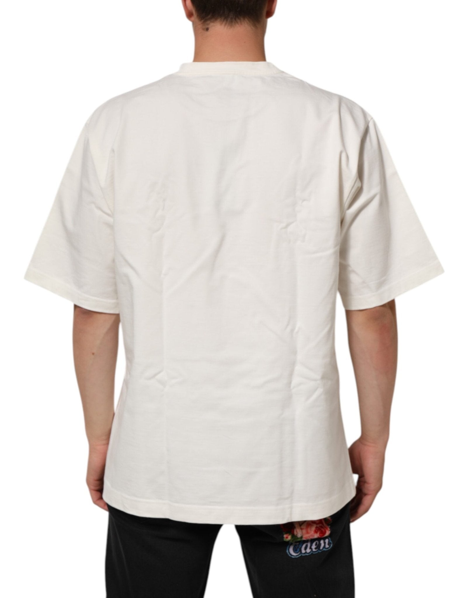 Dolce & Gabbana White Logo Print Cotton Crew Neck Men T-shirt - Le schmidt
