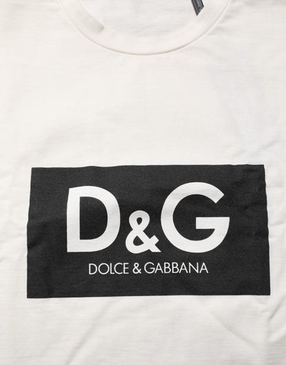 Dolce & Gabbana White Logo Print Cotton Crew Neck Men T-shirt - Le schmidt