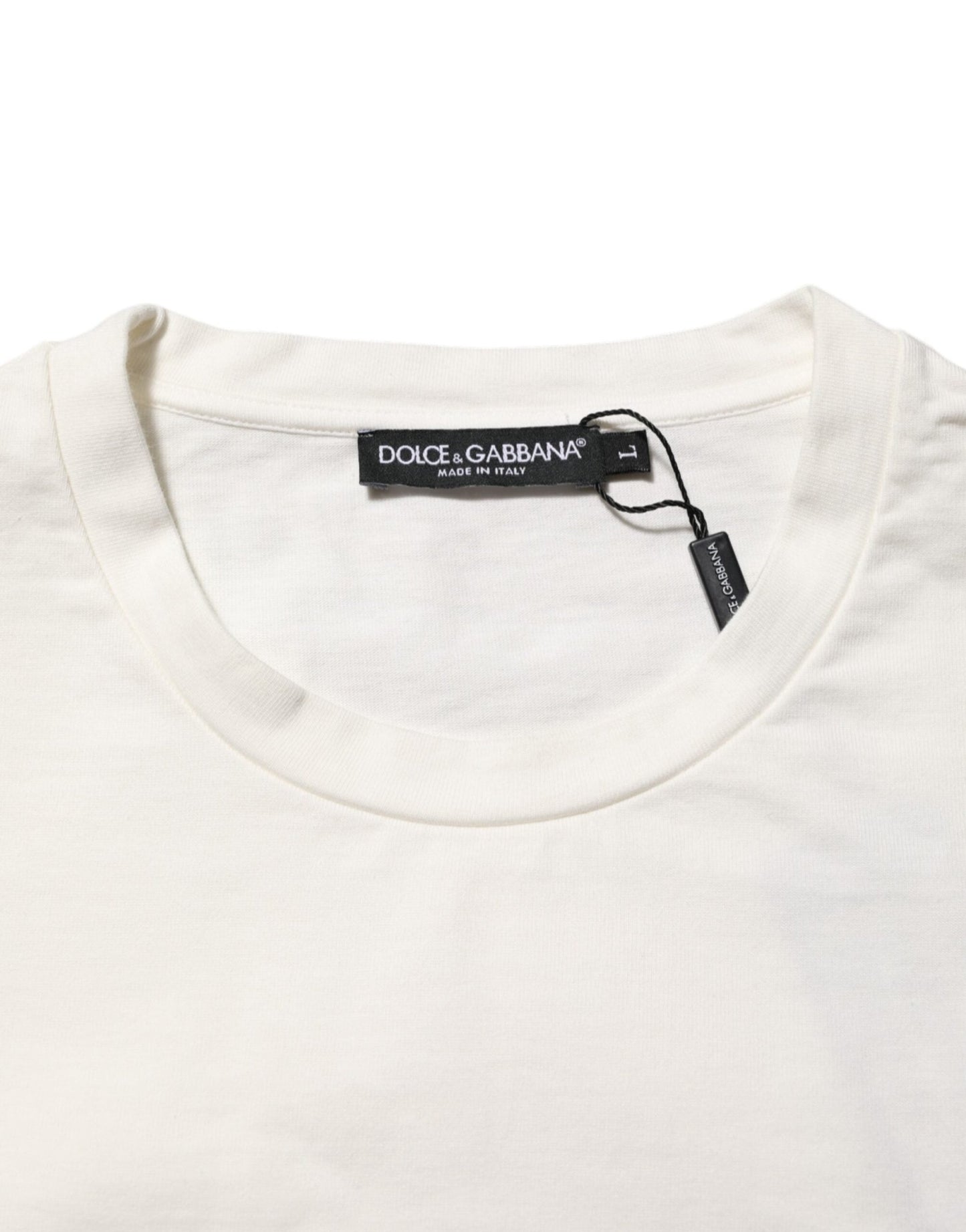 Dolce & Gabbana White Logo Print Cotton Crew Neck Men T-shirt - Le schmidt