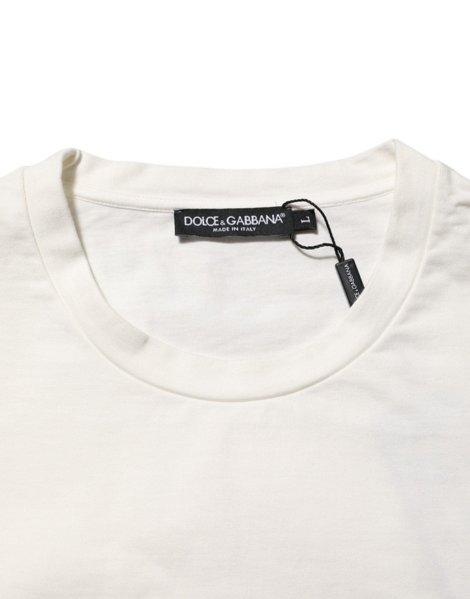 Dolce & Gabbana White Logo Print Cotton Crew Neck Men T-shirt - Le schmidt