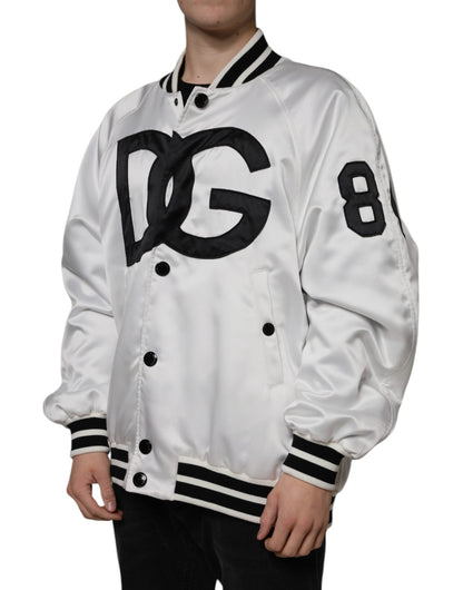 Dolce & Gabbana White Polyester Logo Full Zip Bomber Jacket - Le schmidt