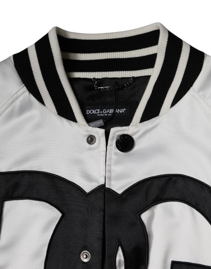 Dolce & Gabbana White Polyester Logo Full Zip Bomber Jacket - Le schmidt