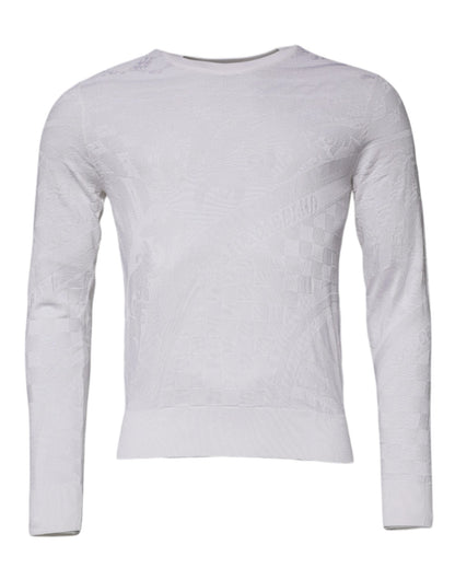 Dolce & Gabbana White Silk Crew Neck Men Pullover Sweater - Le schmidt