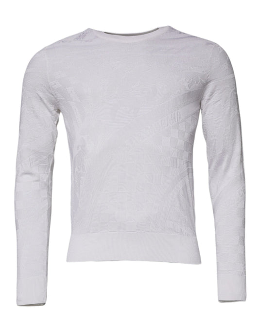 Dolce & Gabbana White Silk Crew Neck Men Pullover Sweater - Le schmidt