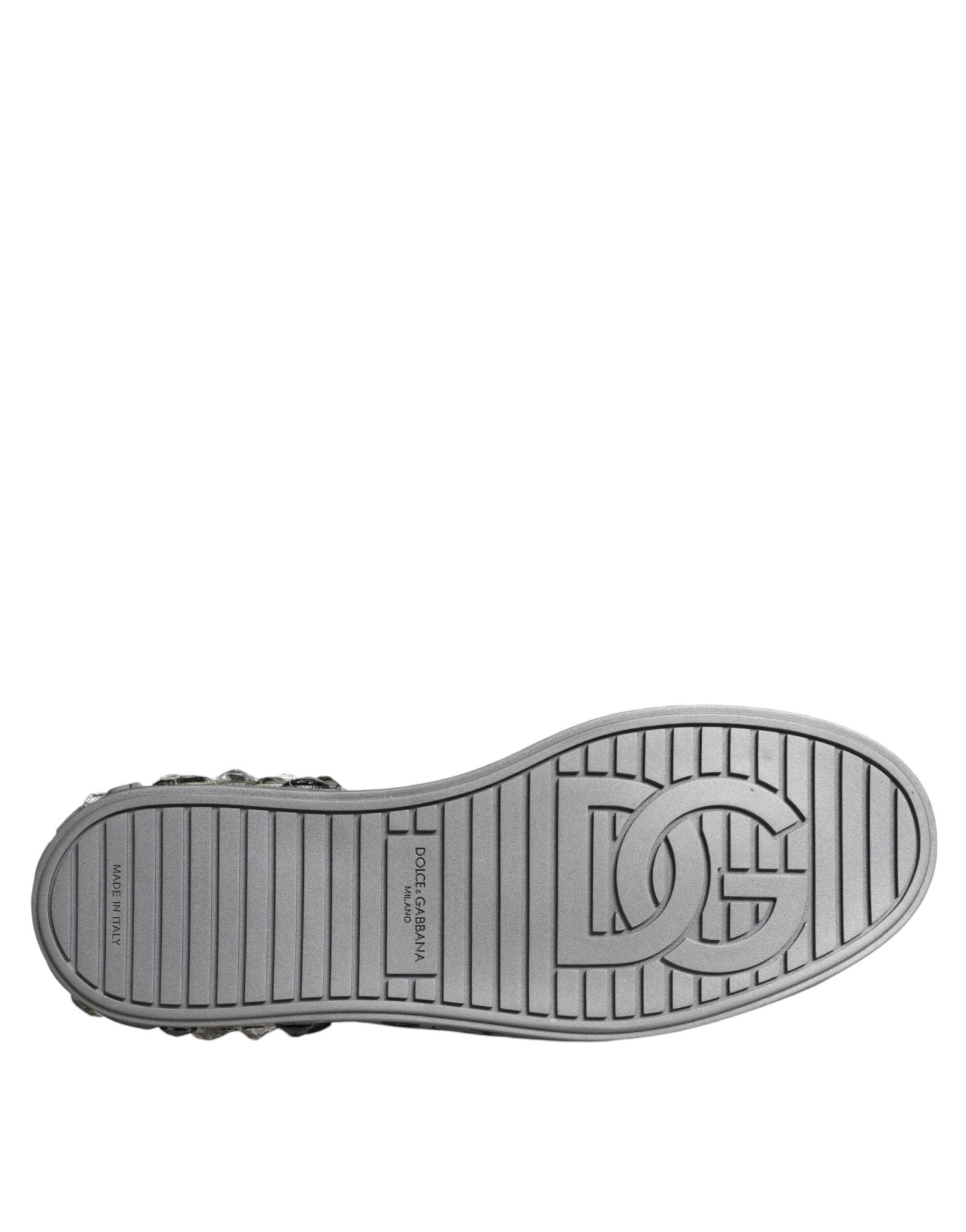 Dolce & Gabbana White Silver Crystal Logo Portofino Sneakers Shoes - Le schmidt