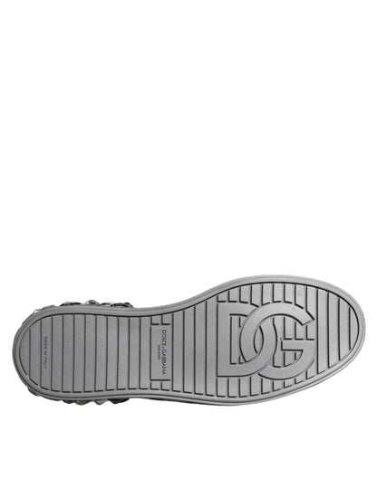 Dolce & Gabbana White Silver Crystal Logo Portofino Sneakers Shoes - Le schmidt